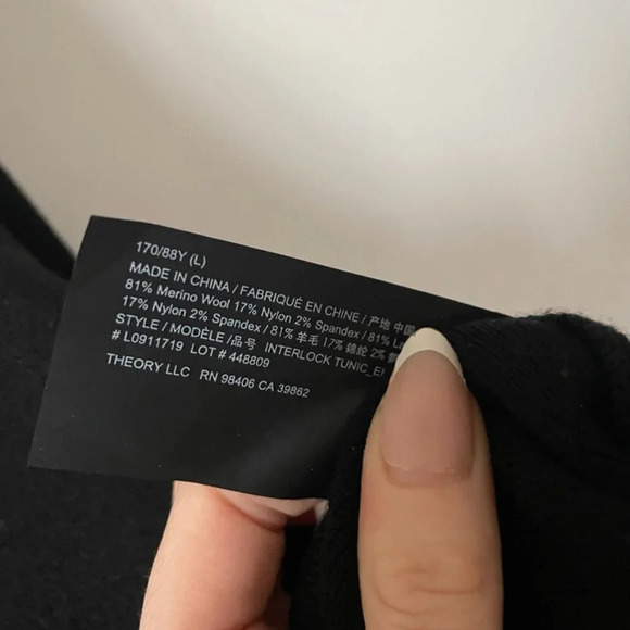 Theory Knit Tunic Empire Fine  Merino Wool Tunic Sweater Black Size Large - Picture 10 of 10